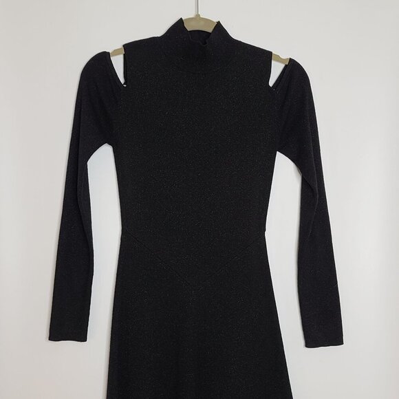 Hugo Boss‎ Frikka Cold Shoulder Wool Blend Dress Black Long Sleeve Mock Neck S - Picture 4 of 9